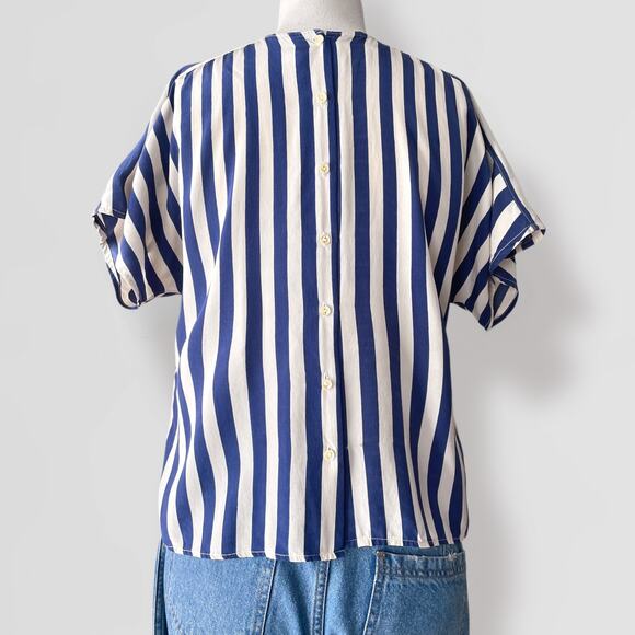 Vintage 100% Silk Button Up Blouse M Coastal Minimalist Nautical  Beachy Seaside - Picture 8 of 10